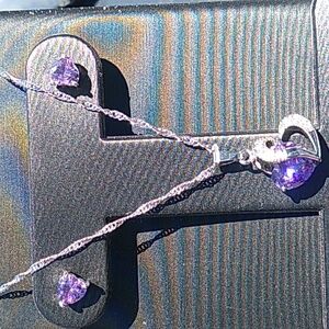 Purple crystal heart necklace set.